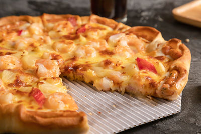 Close-up of pizza on table