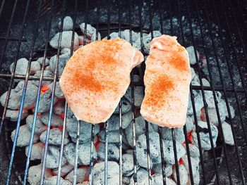 Close-up of meat on barbecue grill