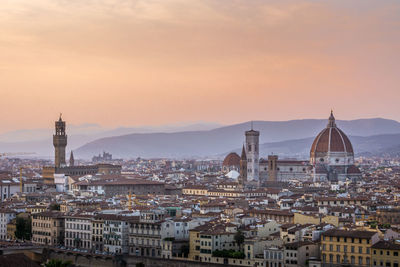 Aerial view of cathedral santa maria del fiore and palazzo vecchio in florence