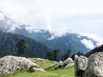 Panoramic view of landscape and mountains against sky