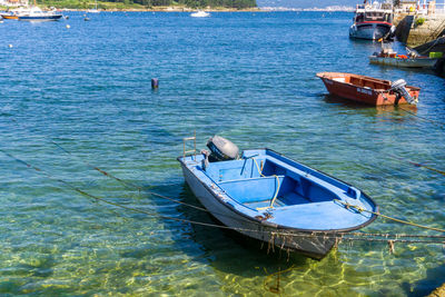 High angle view of sailboat in sea