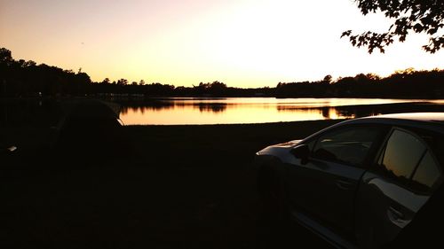 Scenic view of calm lake at sunset