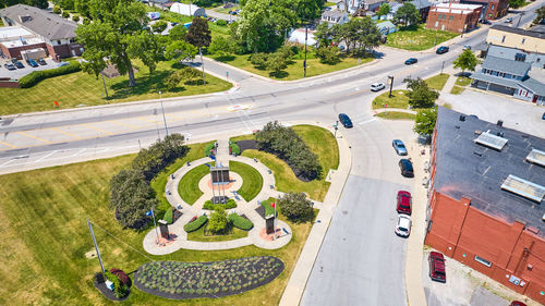 High angle view of buildings in city