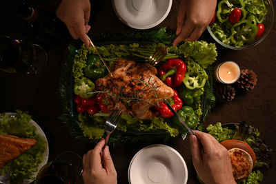 High angle view of food on table