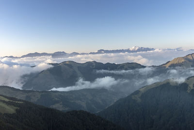 Scenic view of snowcapped mountains against sky