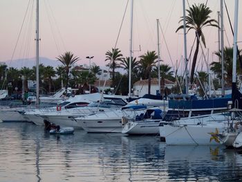Boats moored at harbor
