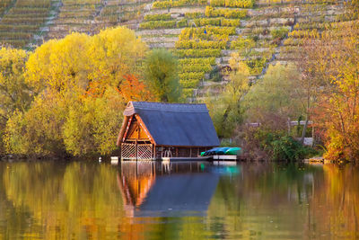 Scenic view of lake by trees during autumn