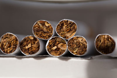 Close-up of cigarettes in box