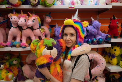 View of toys at market stall