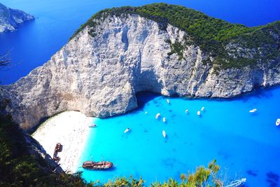 High angle view of sailboat on sea shore