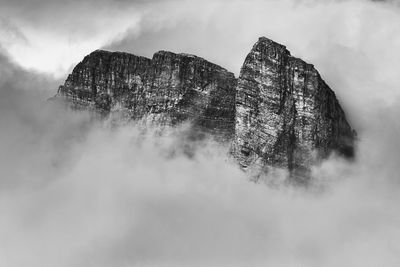 Low angle view of rock formation against sky