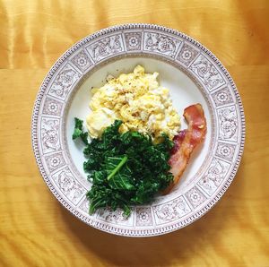 High angle view of food in plate on table