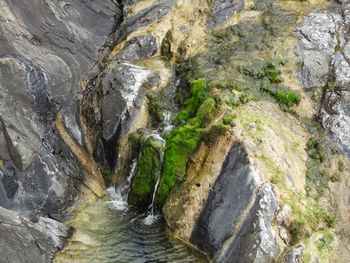 High angle view of water flowing through rocks