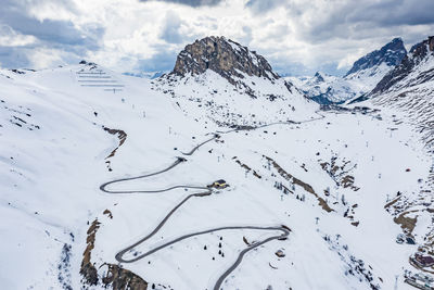 Scenic view of snow covered mountains against sky