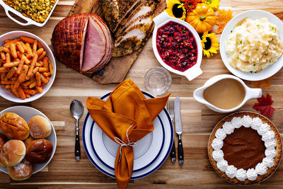 High angle view of food on table