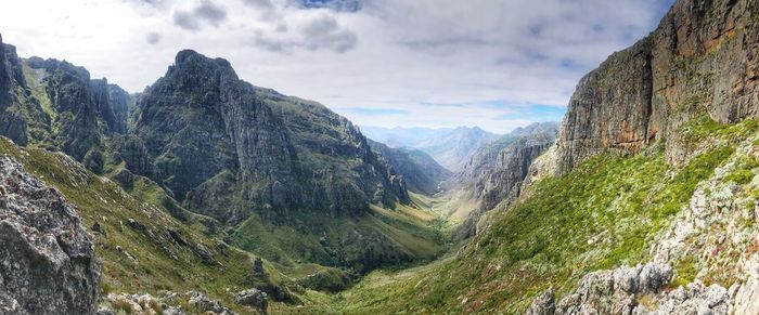 Panoramic view of mountains against sky