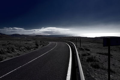 Empty road along landscape against sky