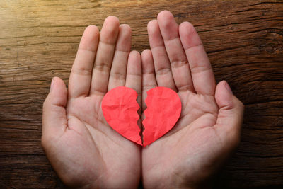 Close-up of hand holding heart shape