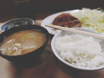 Close-up of meal served on table