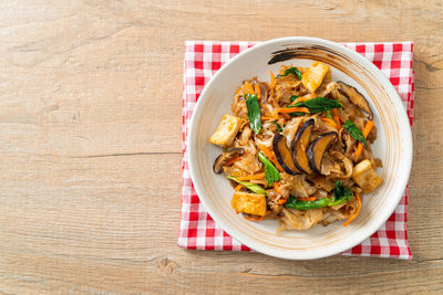 High angle view of food in plate on table