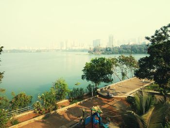 Panoramic view of city against clear sky