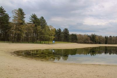 Reflection of trees in lake against sky