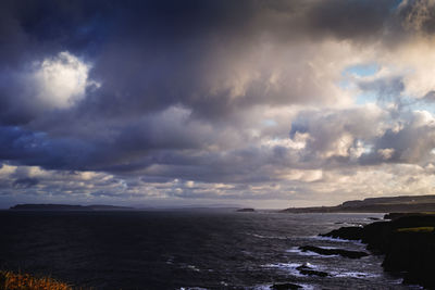 Scenic view of sea against cloudy sky