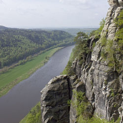 Scenic view of land and sea against sky