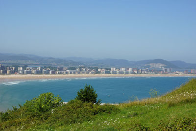 Scenic view of sea against clear sky