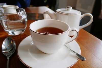 Close-up of tea cup on table