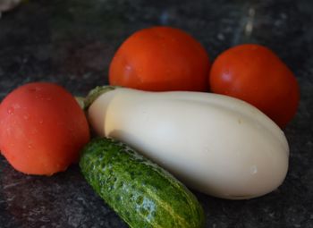 Close-up of various vegetables on marble