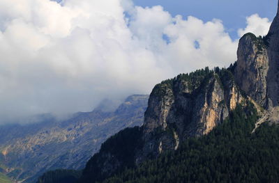 Scenic view of mountains against cloudy sky