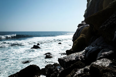 Scenic view of sea against clear sky