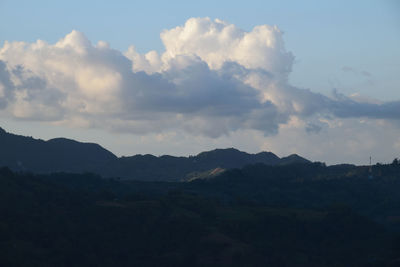 Scenic view of silhouette mountains against sky