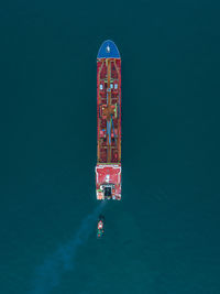 High angle view of ship in sea