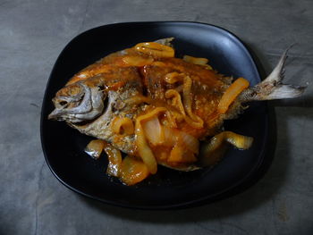 High angle view of food in bowl on table