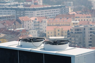 High angle view of buildings in city