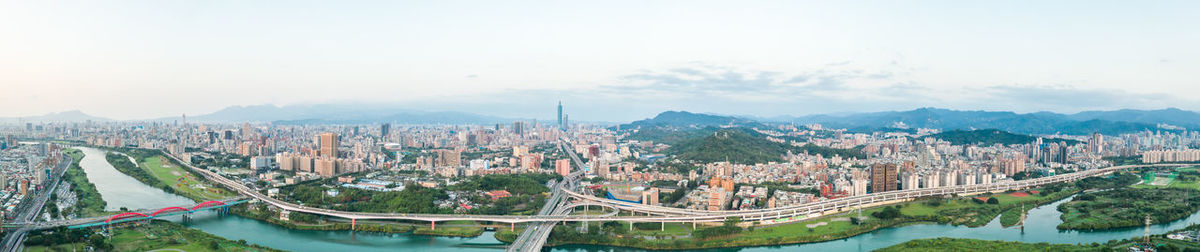 High angle view of buildings in city