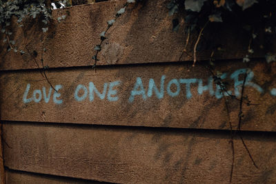 Close-up of text on wall