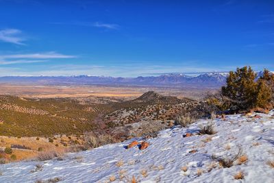 Scenic view of landscape against blue sky