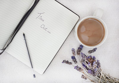 High angle view of coffee on table