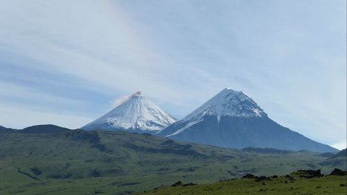 Scenic view of snowcapped mountains against sky