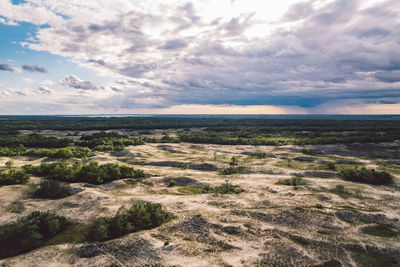 Scenic aerial view of dunes against sky