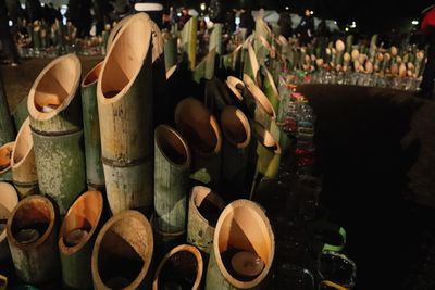 Close-up of candles on wood