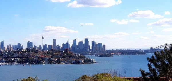 Panoramic view of city buildings against sky