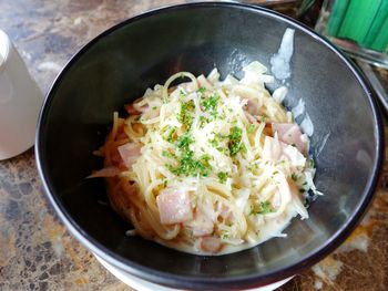 High angle view of food in plate