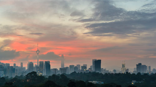 View of buildings against cloudy sky during sunset