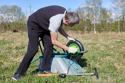 Man working on field