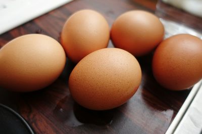 Close-up of eggs on table