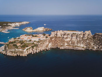 Italy, july 2022. aerial view of the tremiti islands with their caribbean sea